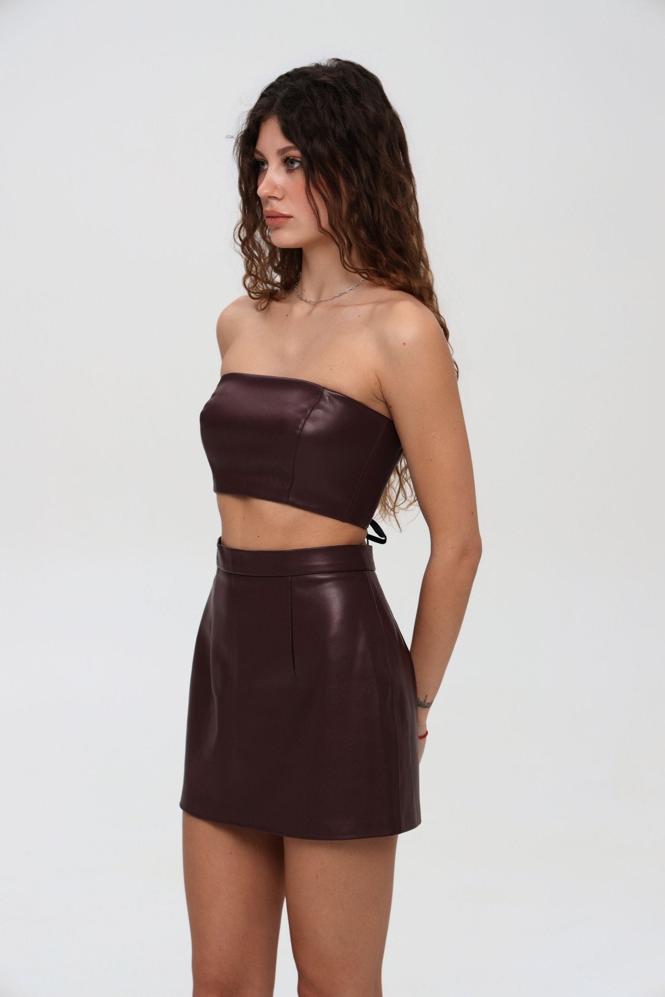 BURGUNDY LEATHER LACE-UP TOP PENKO BURGUNDY LEATHER LACE-UP TOP PENKO