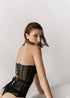 CORSET MADDY Black corset, mesh corset, strapless corset, bold cutout corset, modern corset design, чорний корсет, корсет із сіткою, корсет без бретелей, стильний жіночий корсет, сучасний дизайн корсета.