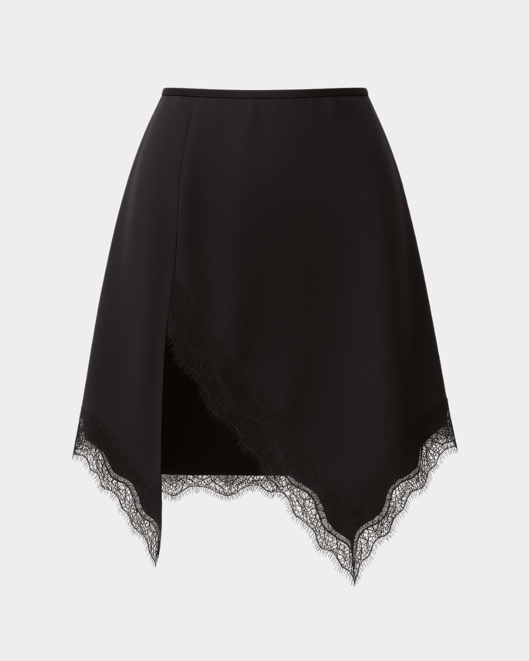 ASYMMETRICAL SATIN MINI SKIRT WITH LACE TRIM - PENKO