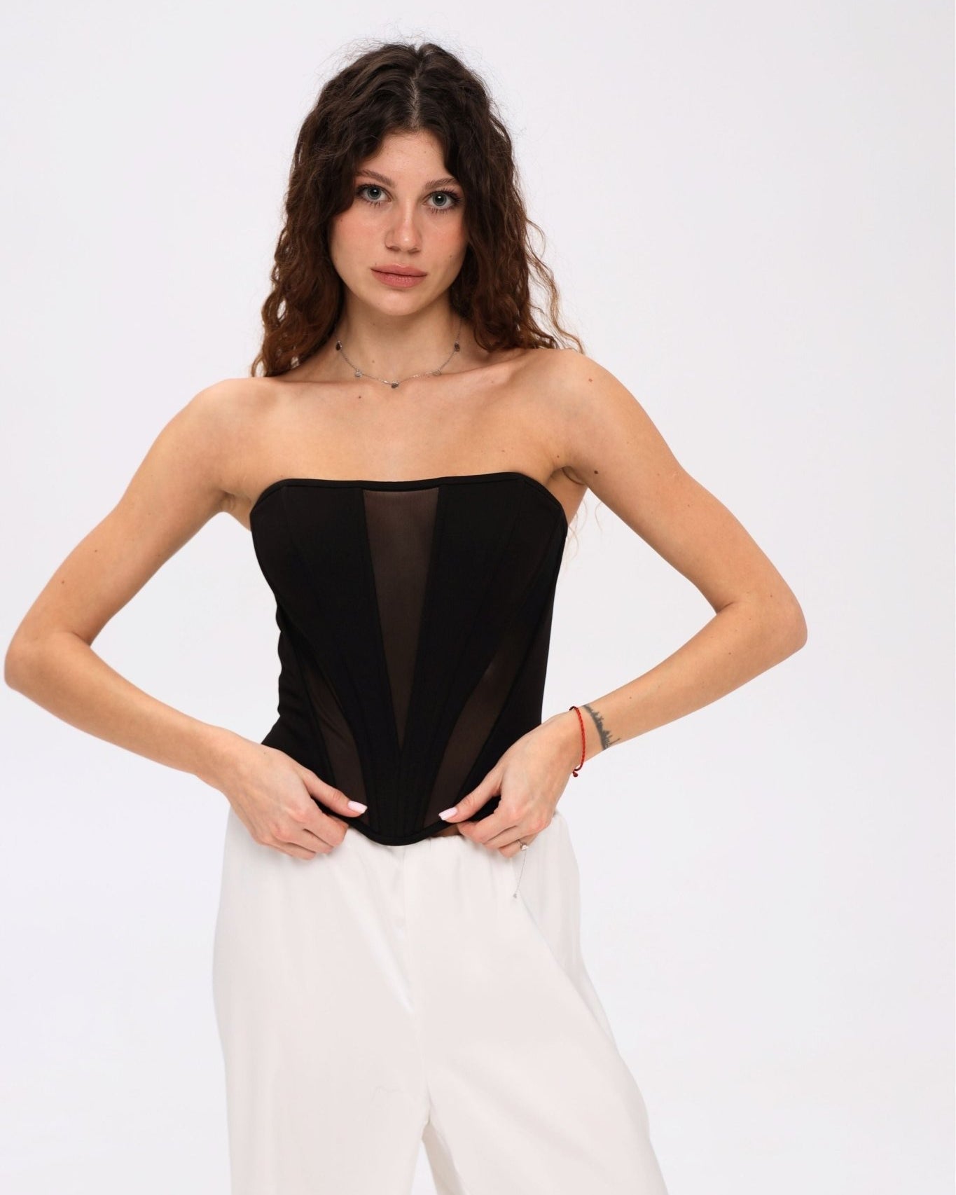 BLACK CORSET ILLUSION WITH MESH PANEL - PENKO
