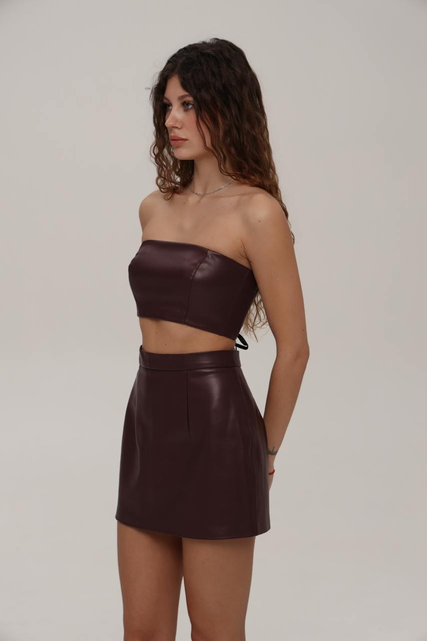 BURGUNDY LEATHER MINI SKIRT - PENKO