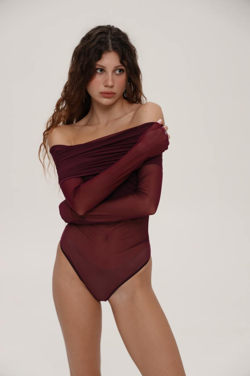 BURGUNDY OFF SHOULDER BODYSUIT - PENKO