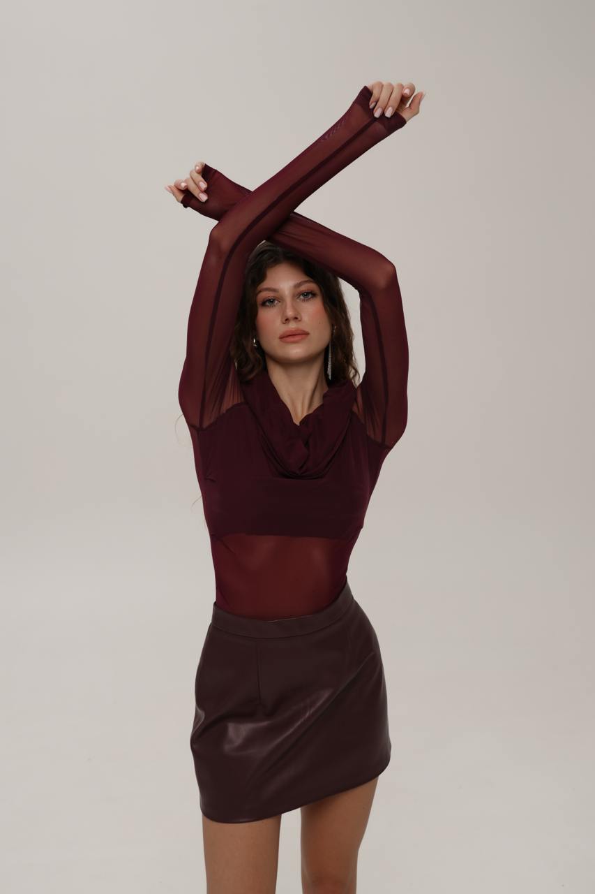 BURGUNDY OFF SHOULDER BODYSUIT - PENKO