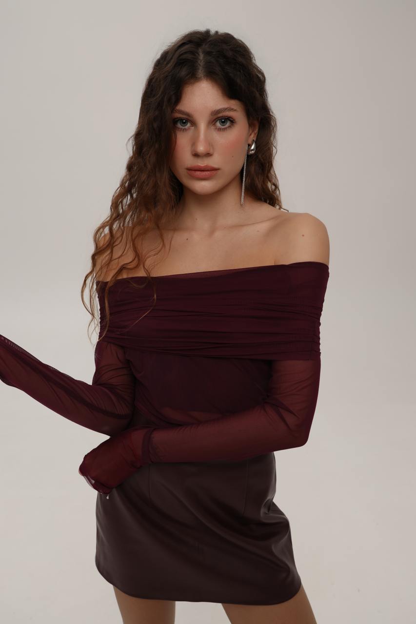 BURGUNDY OFF SHOULDER BODYSUIT - PENKO