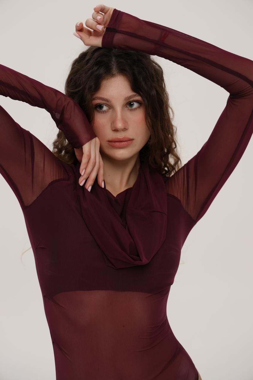 BURGUNDY OFF SHOULDER BODYSUIT - PENKO