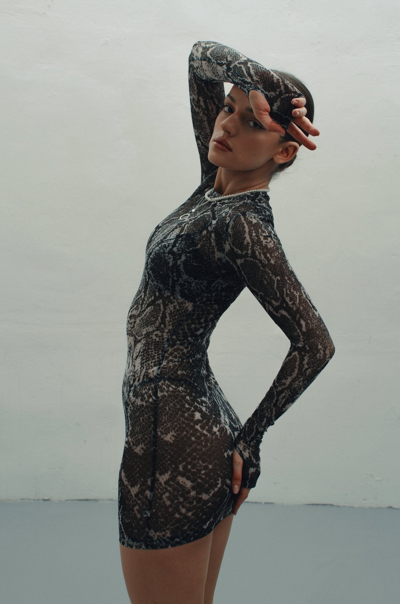 snake mesh dress Snake-print mesh midi dress - brown